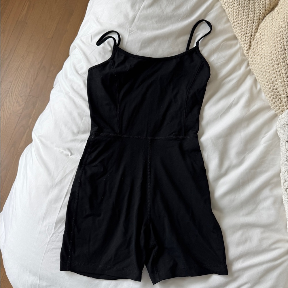 Black Spaghetti Strap One Piece Workout Set